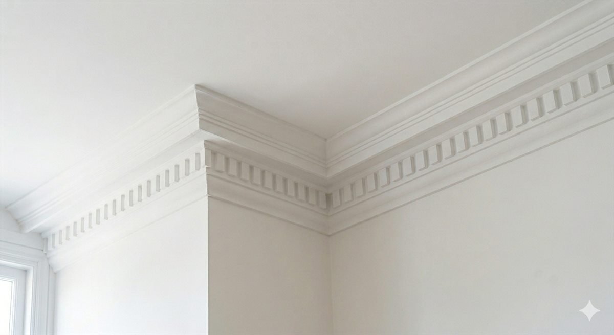 Traditional plaster cornice, crisply finished